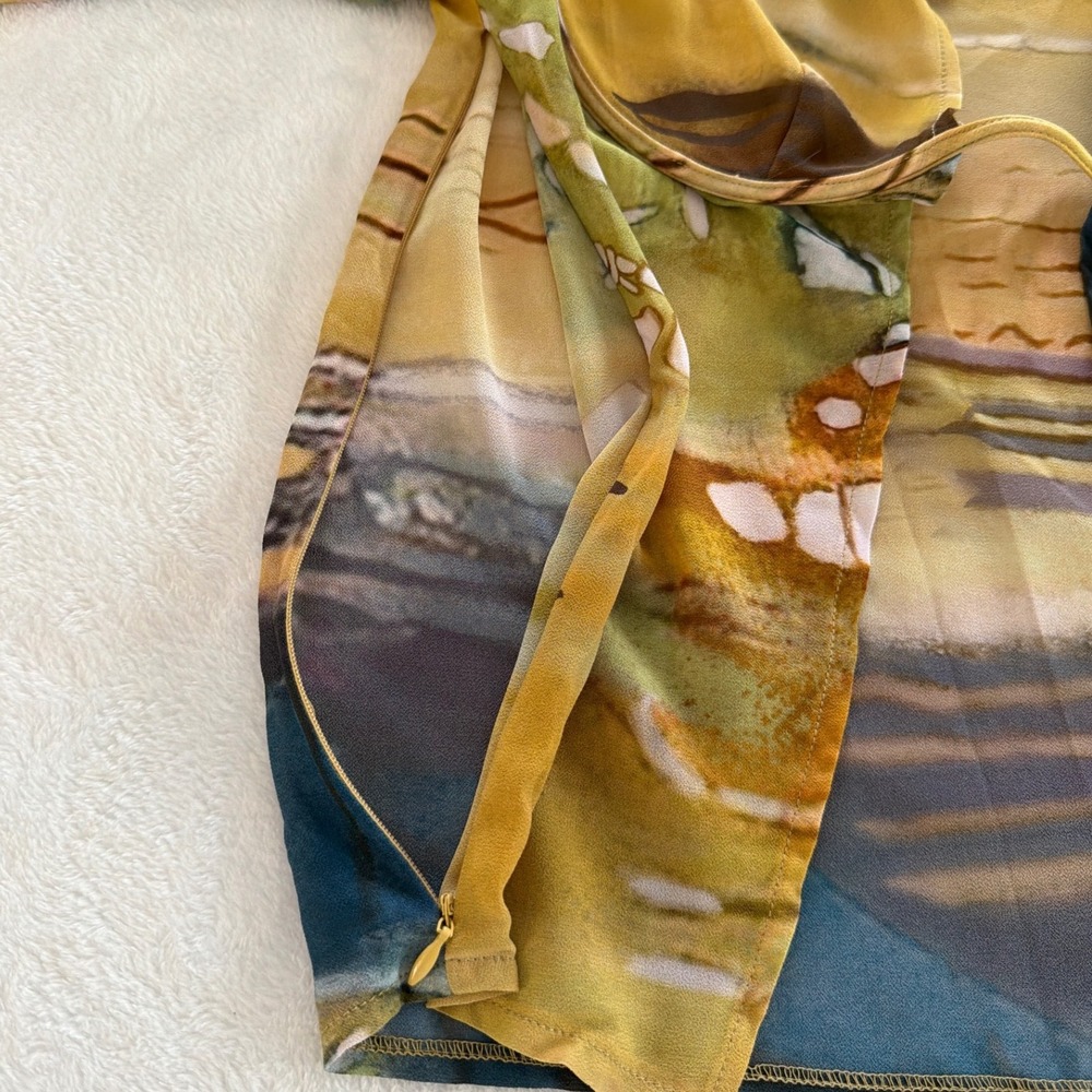 Musera Sheer Abstract Landscape Wired Open Front Long Sleeve Top Small - Picture 9 of 10